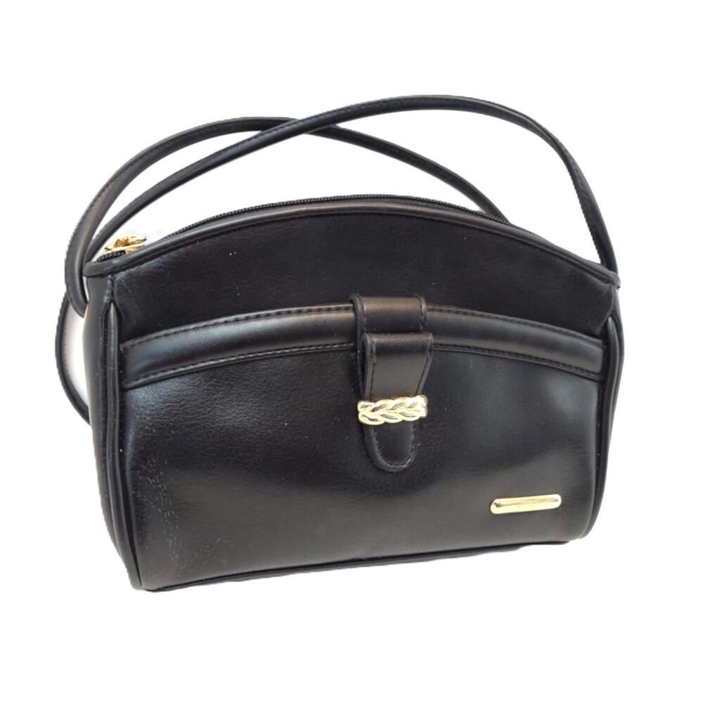 Vintage Liz Claiborne Classic Black Faux Leather Crossbody